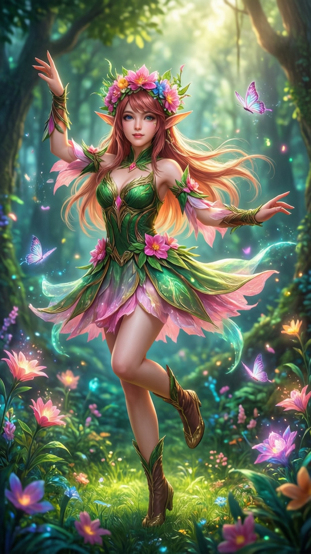 Angela, floral elf, enchanted forest, Full HD Phone Wallpaper