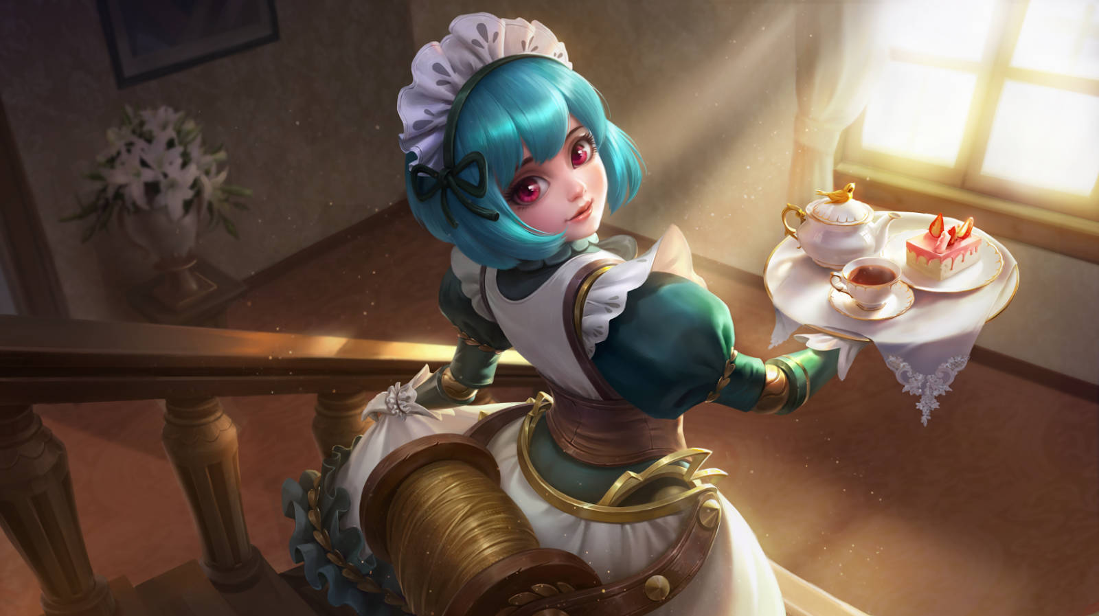 Angela, Mobile Legends, blue-haired anime maid, HD Desktop Wallpaper