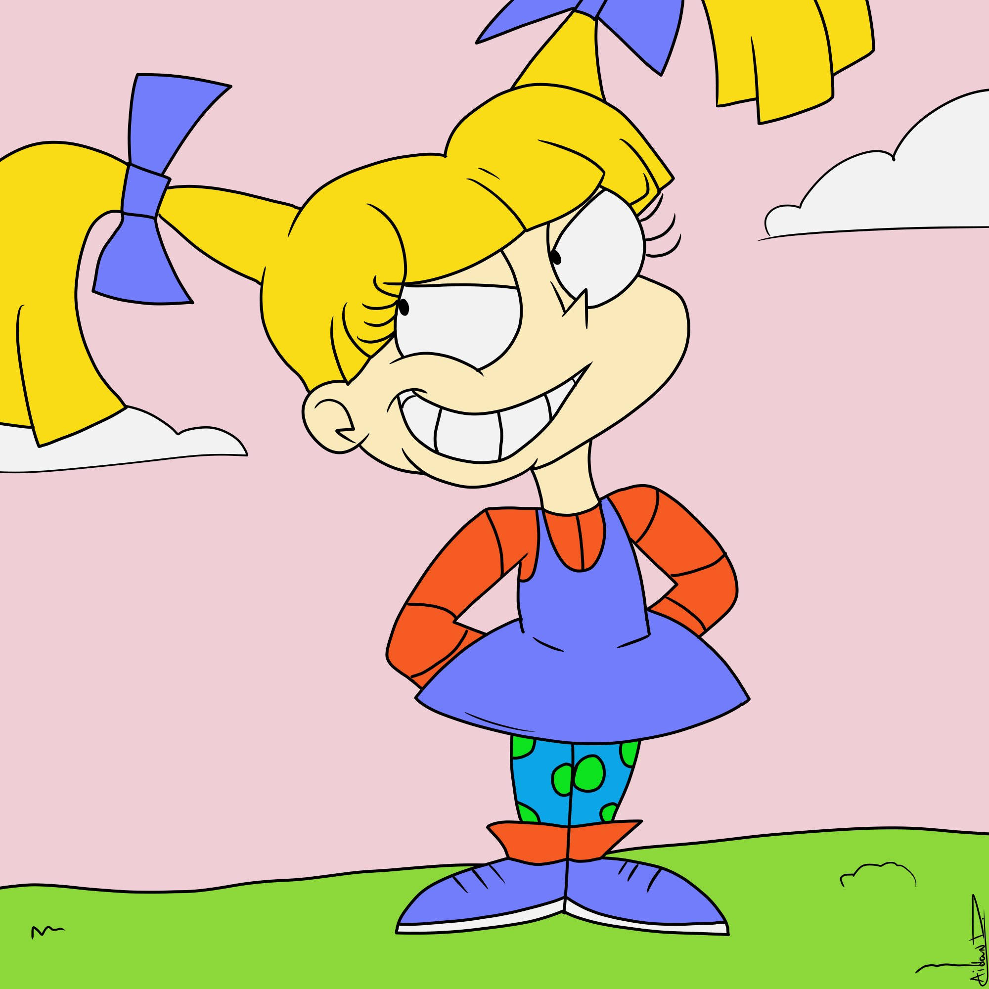 Angelica Pickles, yellow pigtails, blue bows, Full HD Desktop Wallpaper