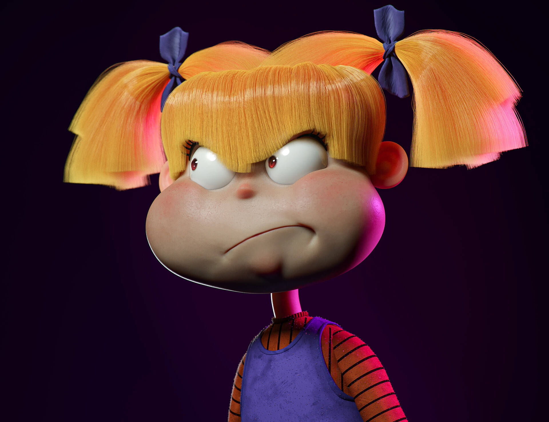 3D Angry Angelica Pickles, orange pigtails, angry eyes, Full HD Desktop Wallpaper