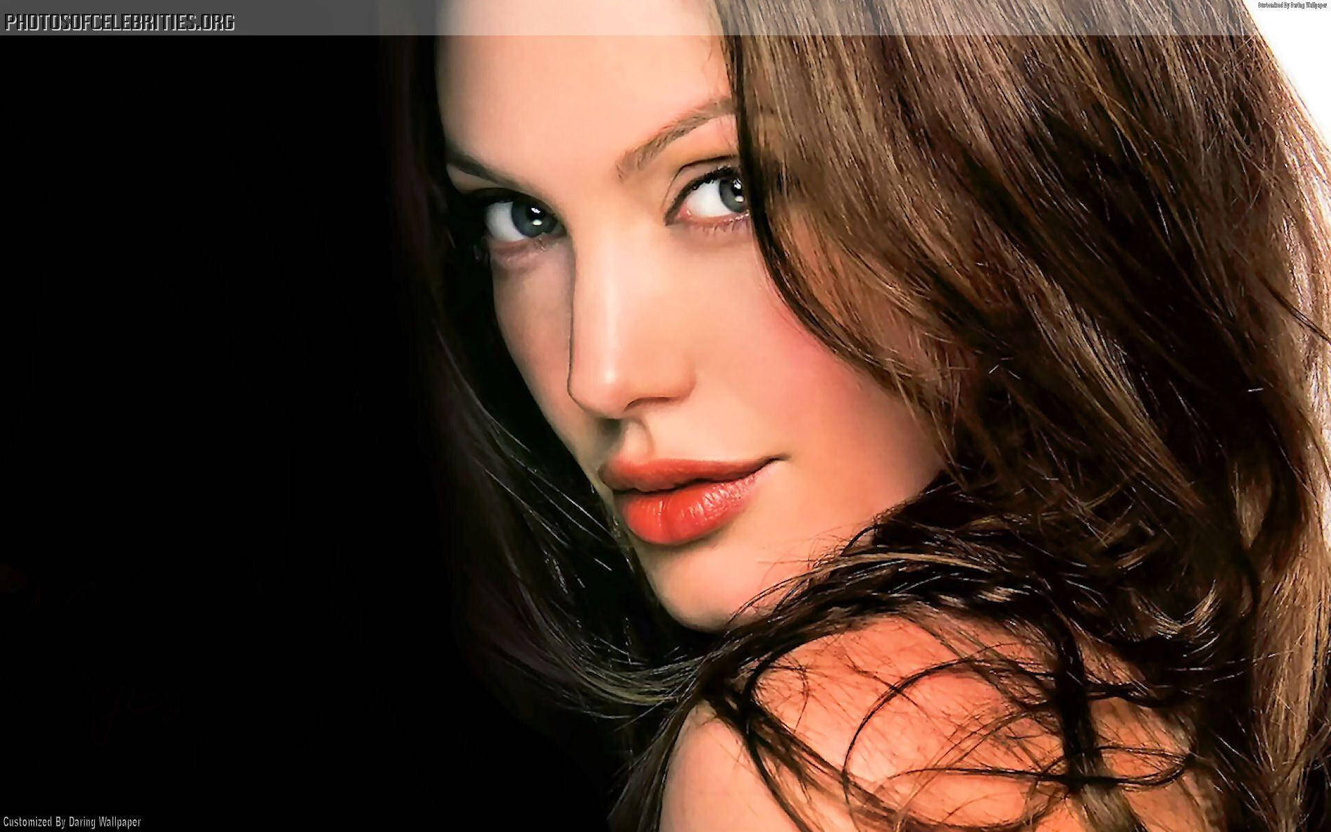Angelina Jolie, brown hair, red lips, Full HD Desktop Wallpaper