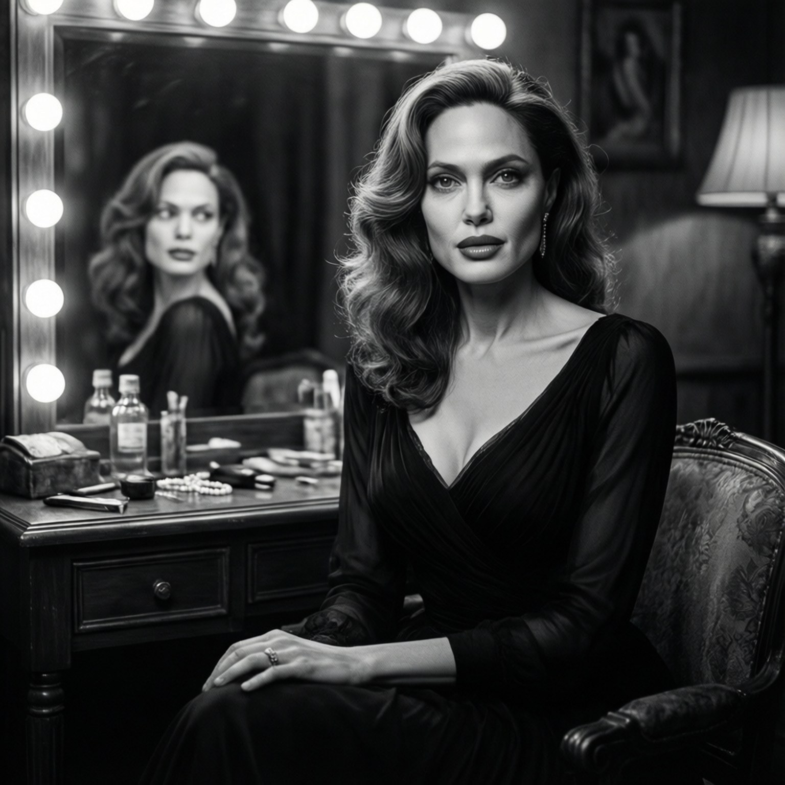 Angelina Jolie, black and white, vintage Hollywood, HD Desktop Wallpaper