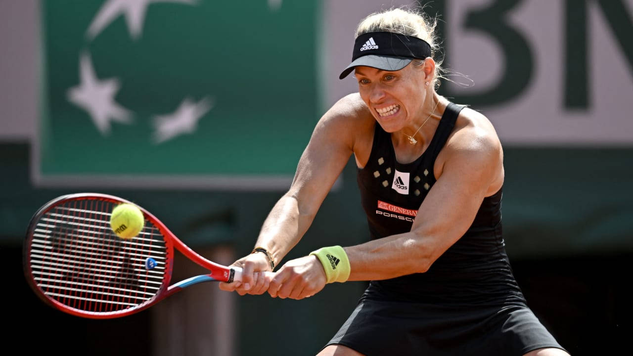Angelique Kerber, black gear, red racket, HD Desktop Wallpaper