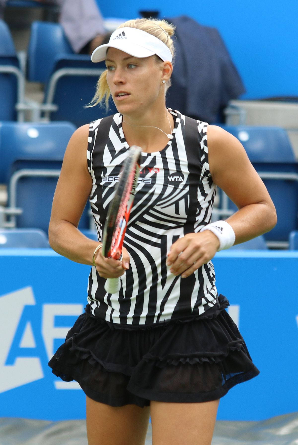 Angelique Kerber, black and white zebra-print top, racket, HD Phone Wallpaper