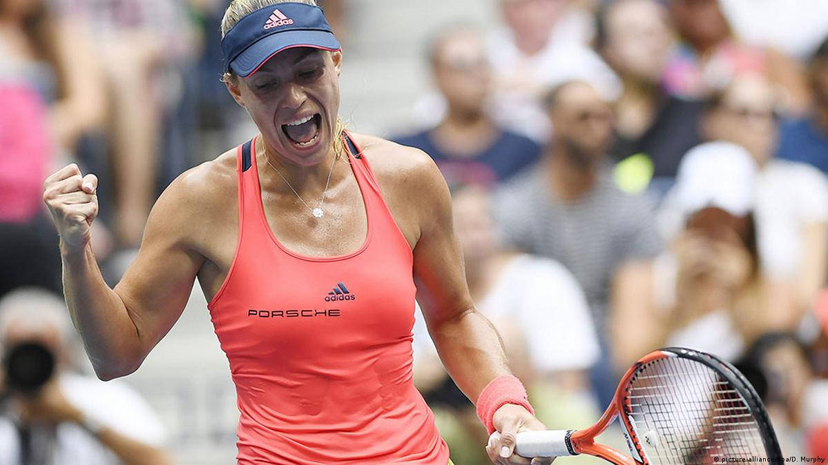 Angelique Kerber, coral tank top, blue visor, SD Desktop Wallpaper
