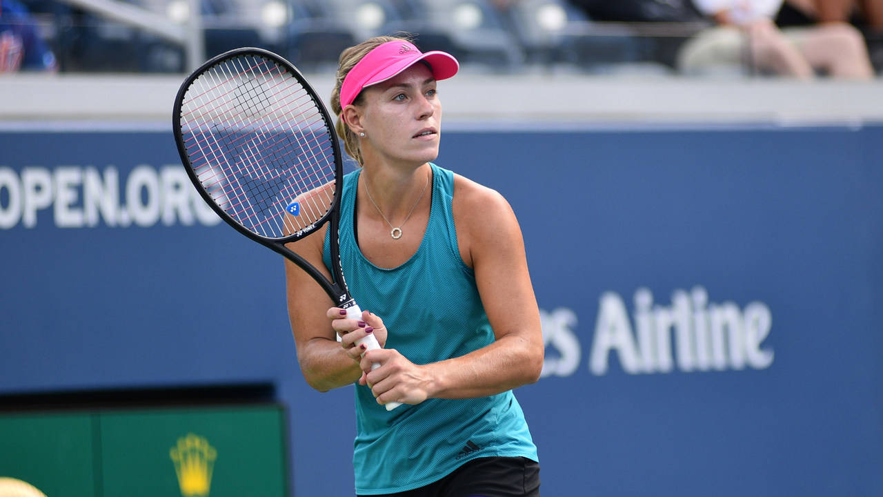 Angelique Kerber, teal tank top, pink visor, HD Desktop Wallpaper