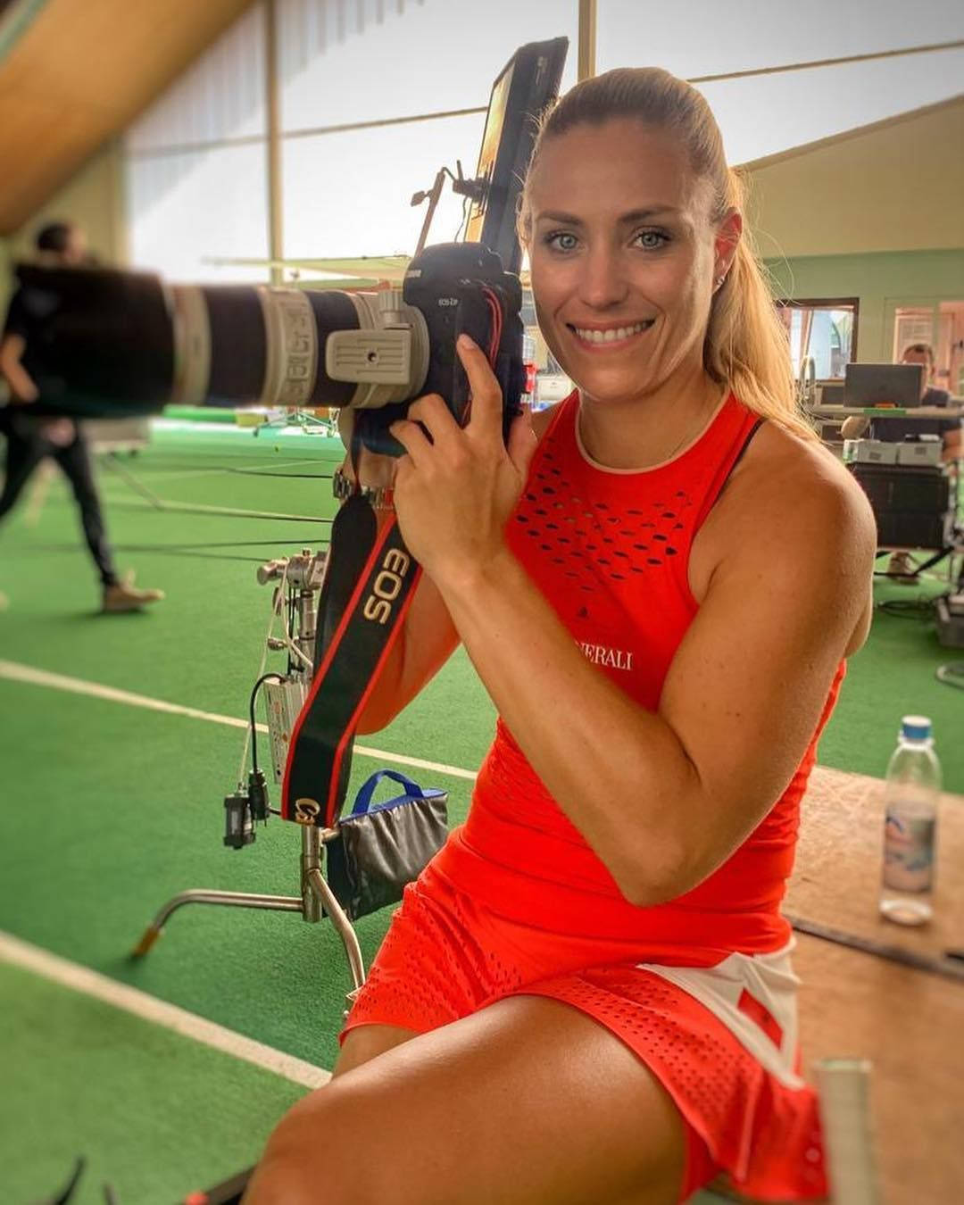 Angelique Kerber, red outfit, large camera, HD Phone Wallpaper