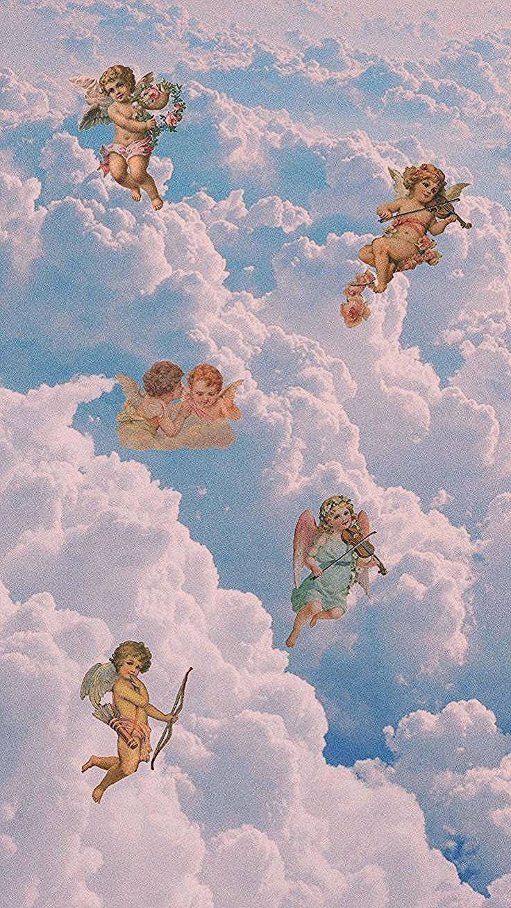 baby angels, cherubs, pink clouds, HD Phone Wallpaper