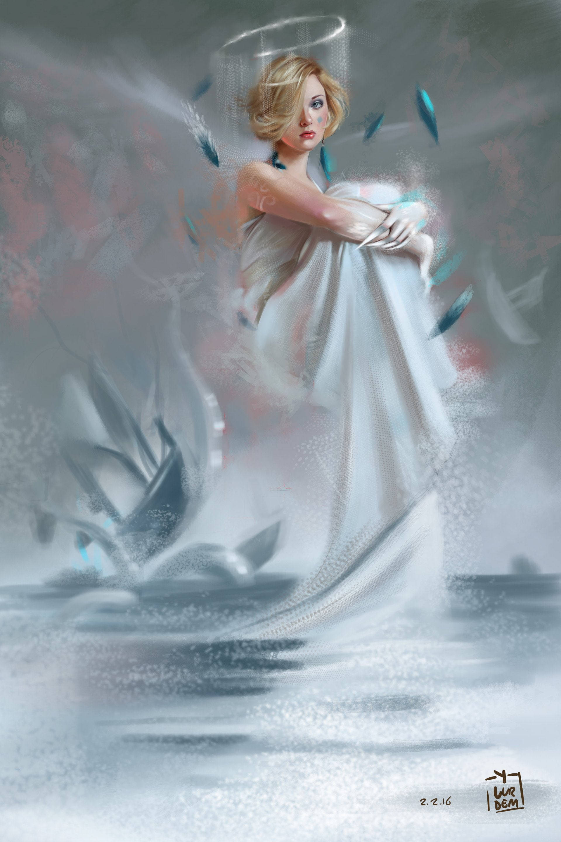 angels, white halo, blonde hair, 2K Phone Wallpaper