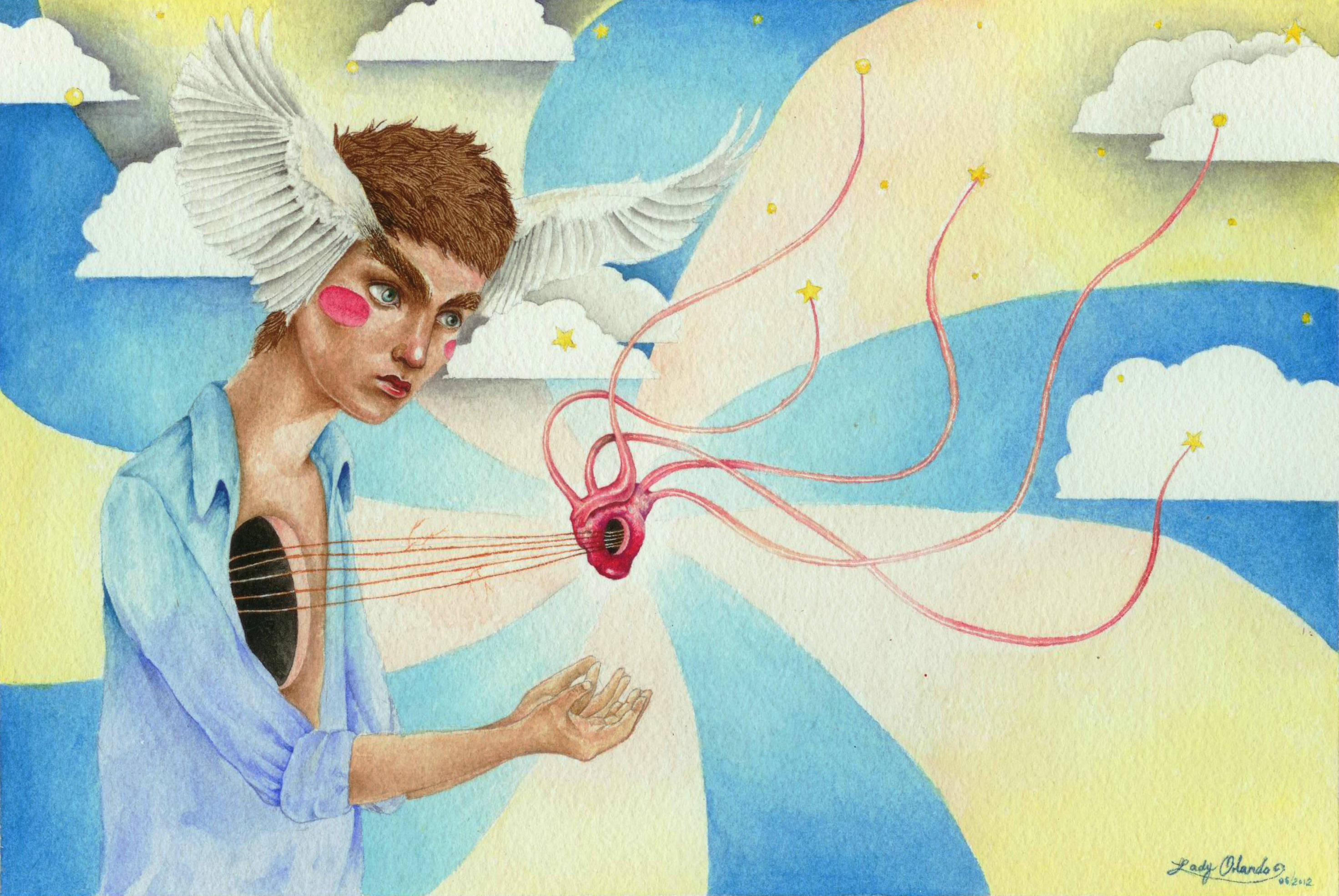 Angels In Heaven, heart-shaped device, pink tendrils, 2K Desktop Wallpaper