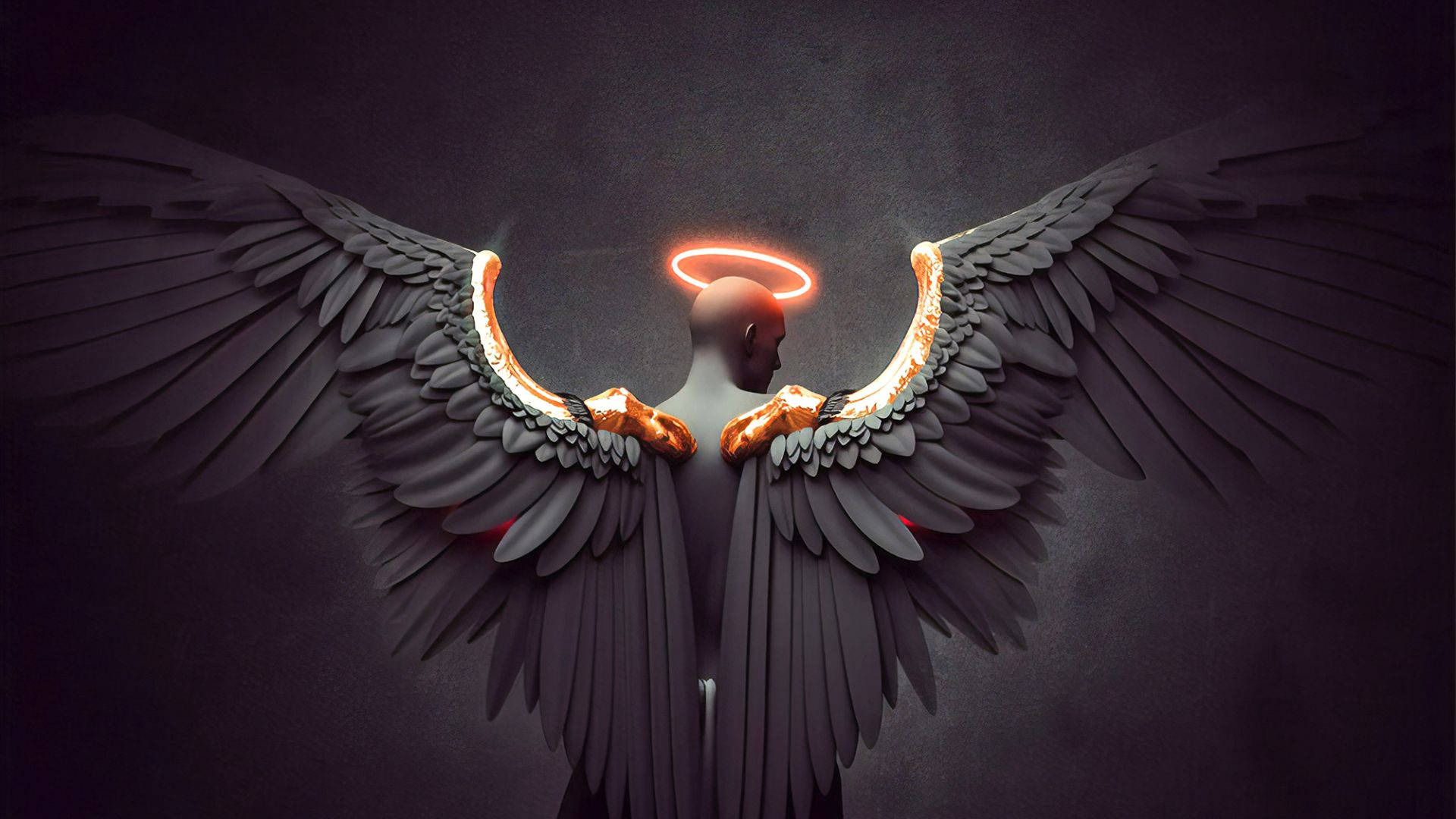 Angels In Heaven, red halo, bald figure, Full HD Desktop Wallpaper