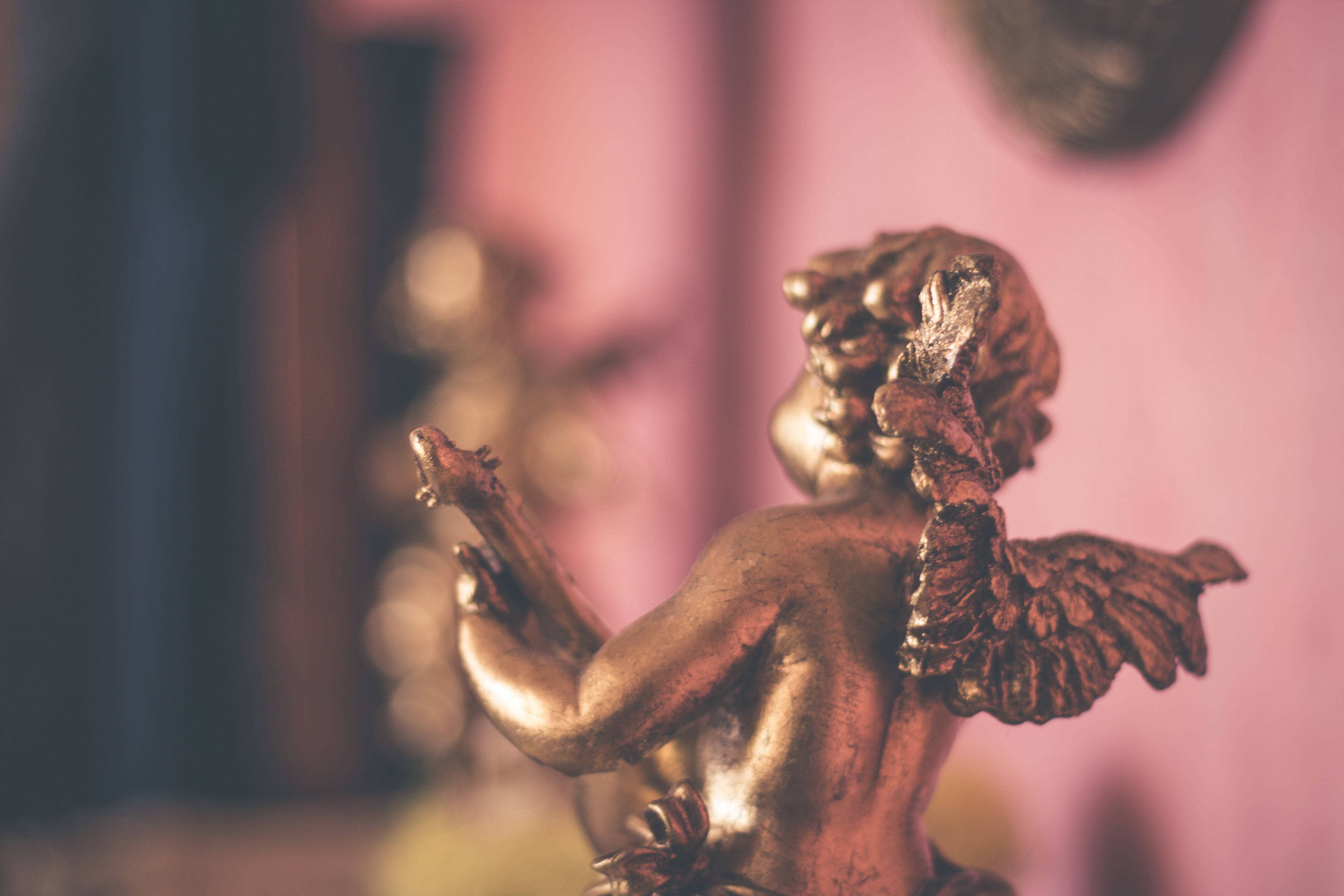 Angels In Heaven, bronze sculpture, golden cherub, 5K Desktop Wallpaper