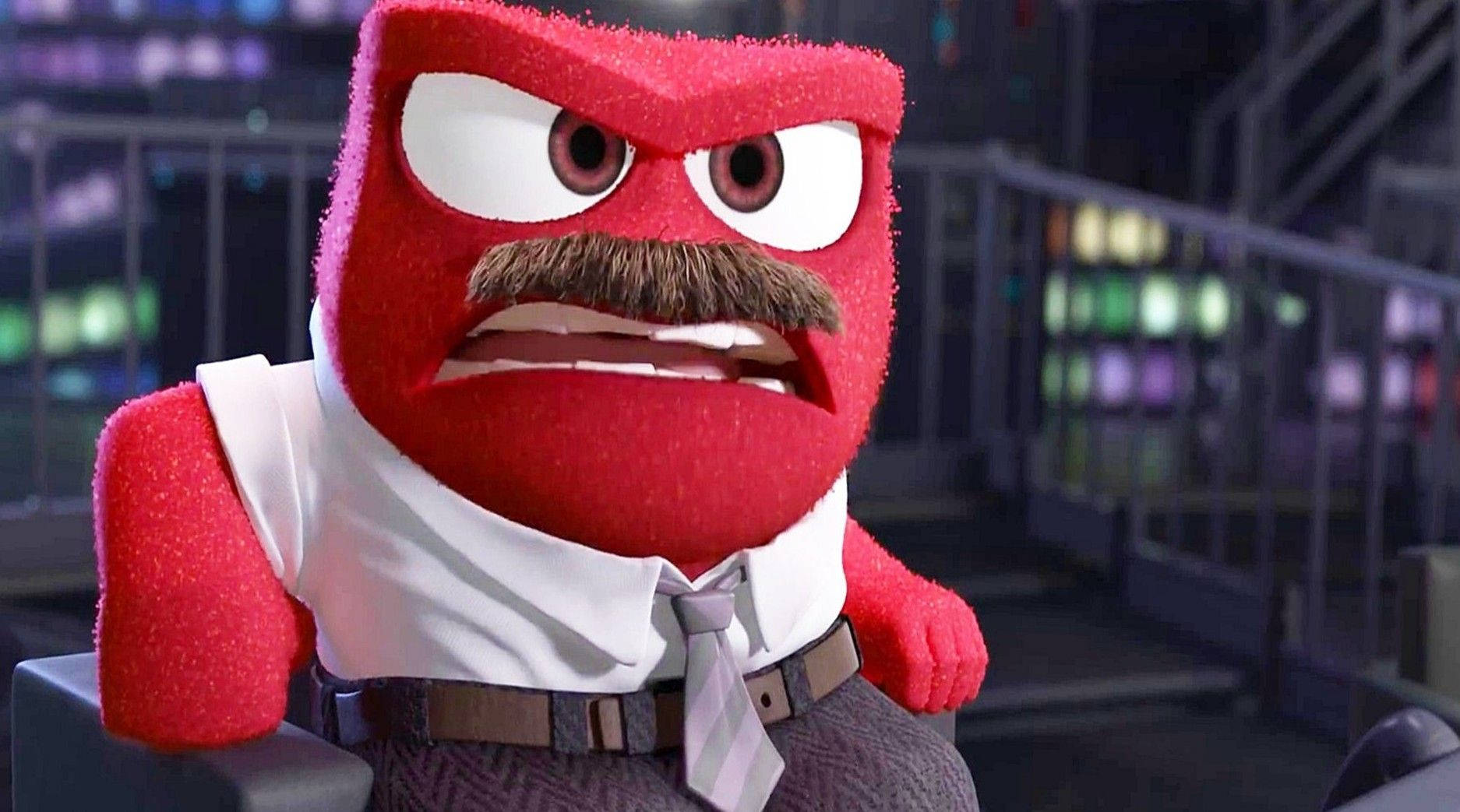 Anger Inside Out, mustache, red furry animated character, HD Desktop Wallpaper