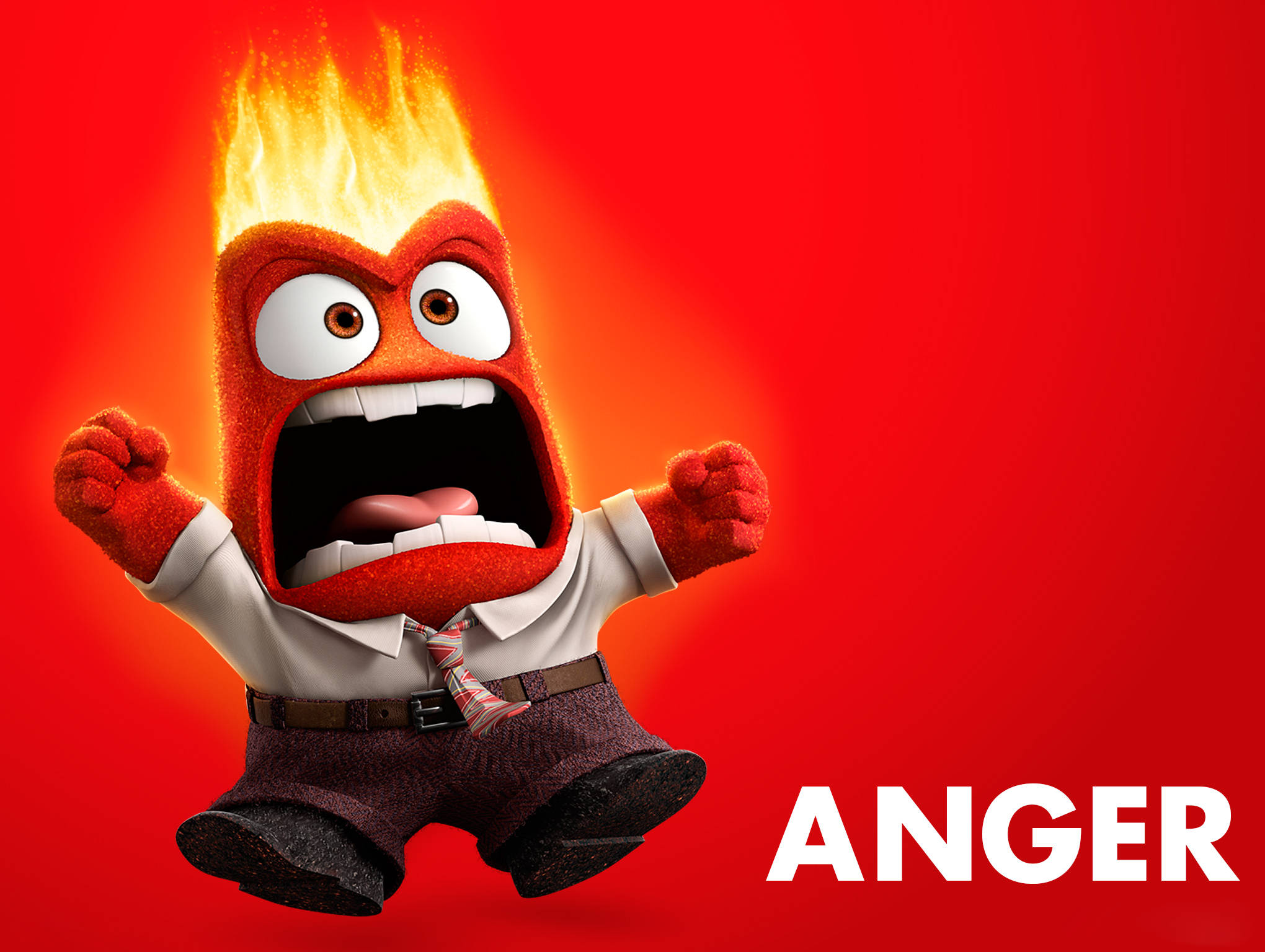 Anger Inside Out, flaming head, fiery red animated character, Full HD Desktop Wallpaper
