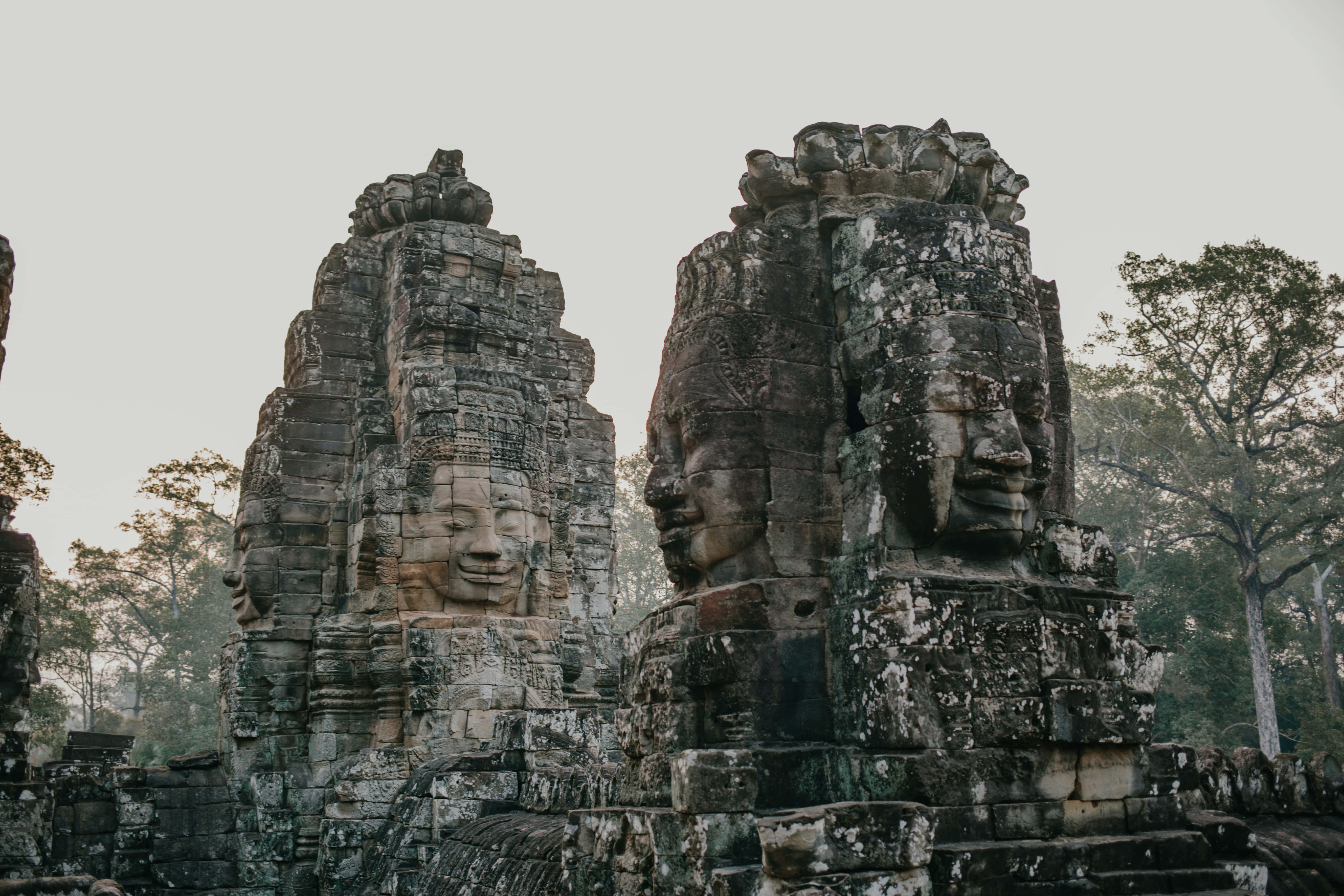 Angkor Thom, stone face, pillar, 5K Desktop Wallpaper