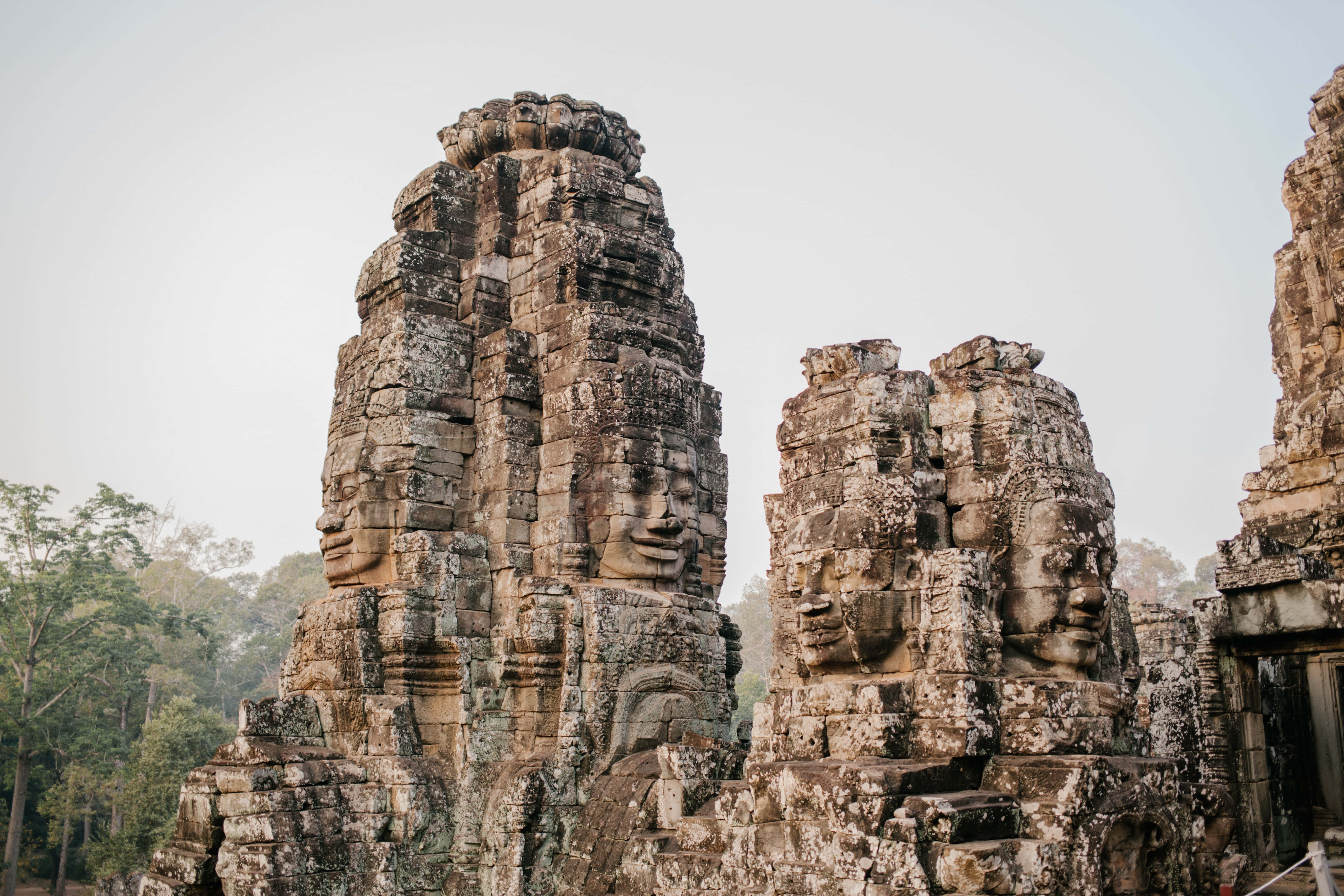 Angkor Thom, stone towers, carved faces, 5K Desktop Wallpaper