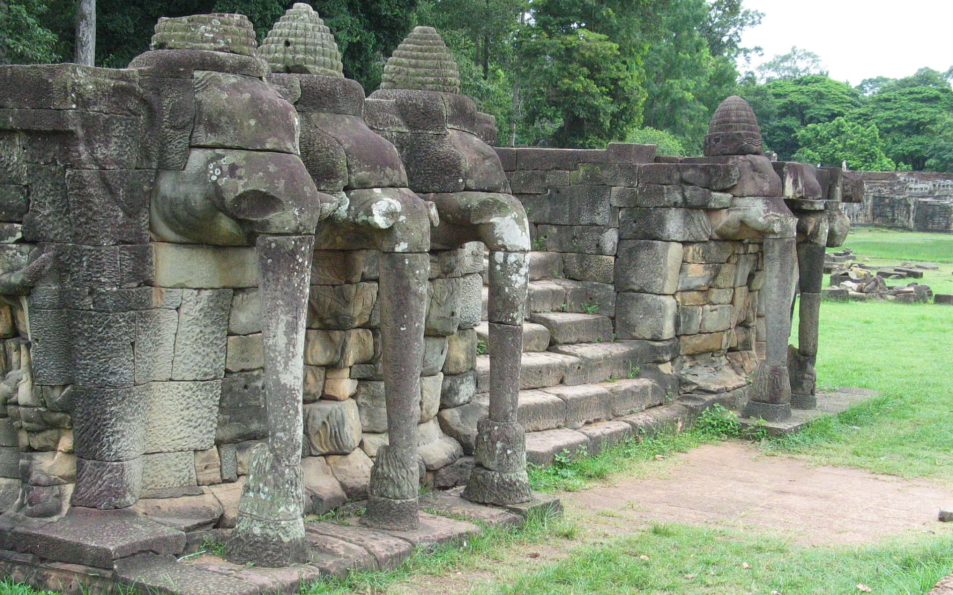 Angkor Thom, elephant statues, stone elephants, Full HD Desktop Wallpaper