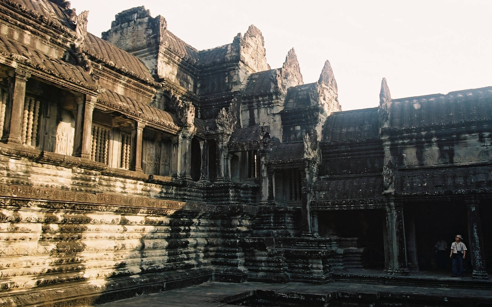Angkor Wat, brown aesthetic, ancient stone temple ruins, HD Desktop Wallpaper