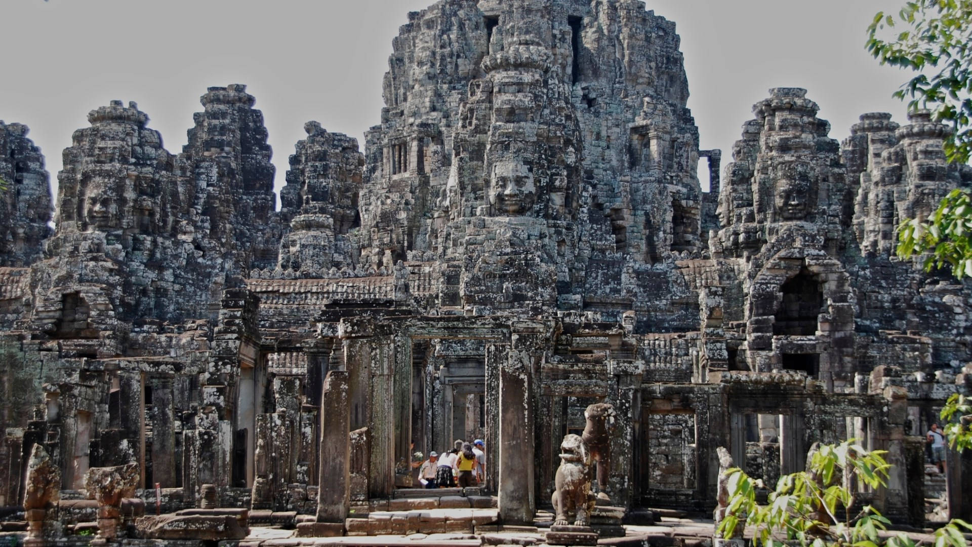 Angkor Wat, stone temple, giant serene faces, Full HD Desktop Wallpaper