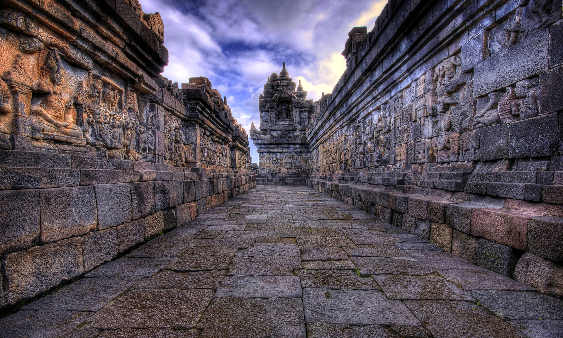 Angkor Wat, stone temple corridor, intricate carvings, Full HD Desktop Wallpaper