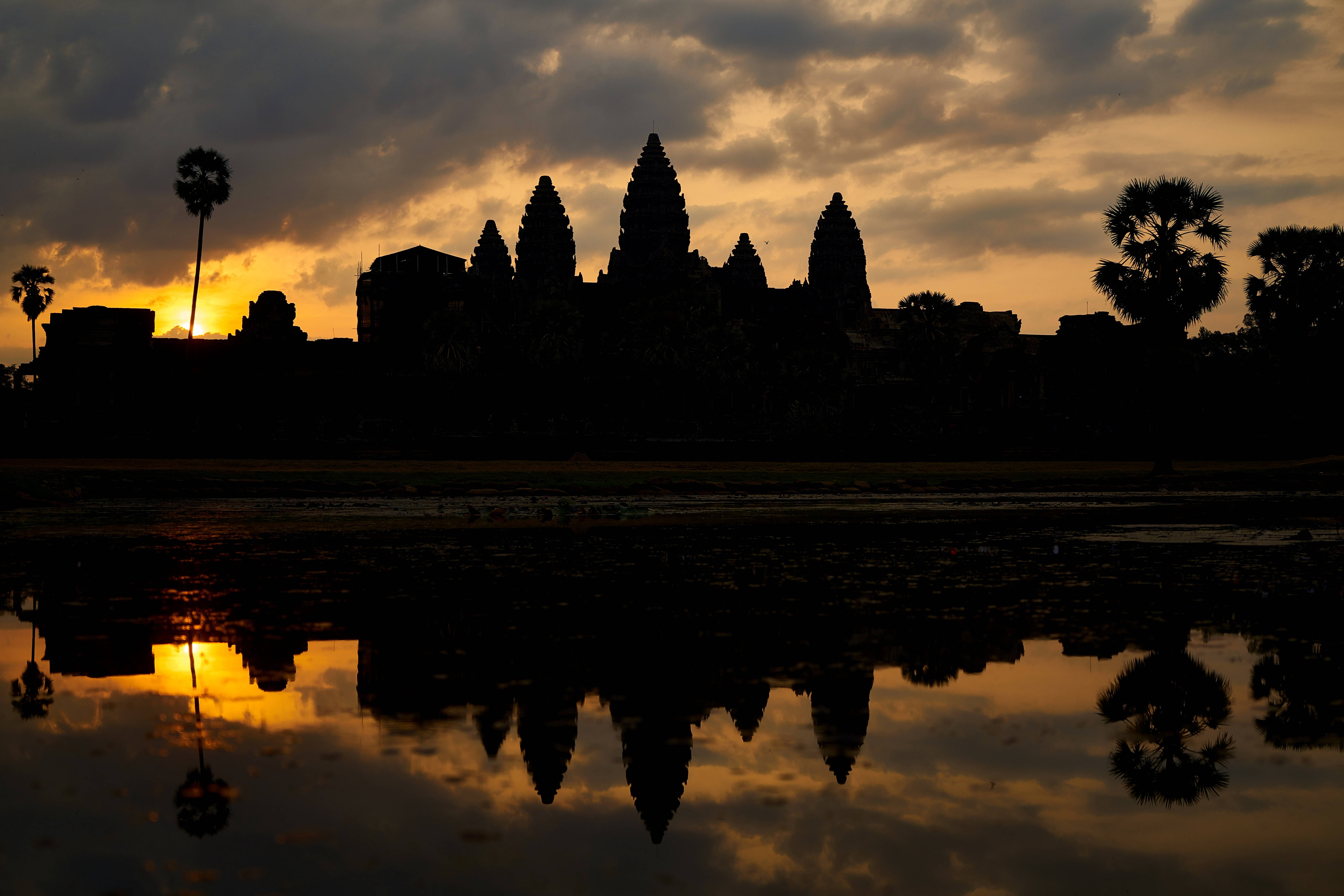 Angkor Wat, sunset, silhouette, 5K Desktop Wallpaper