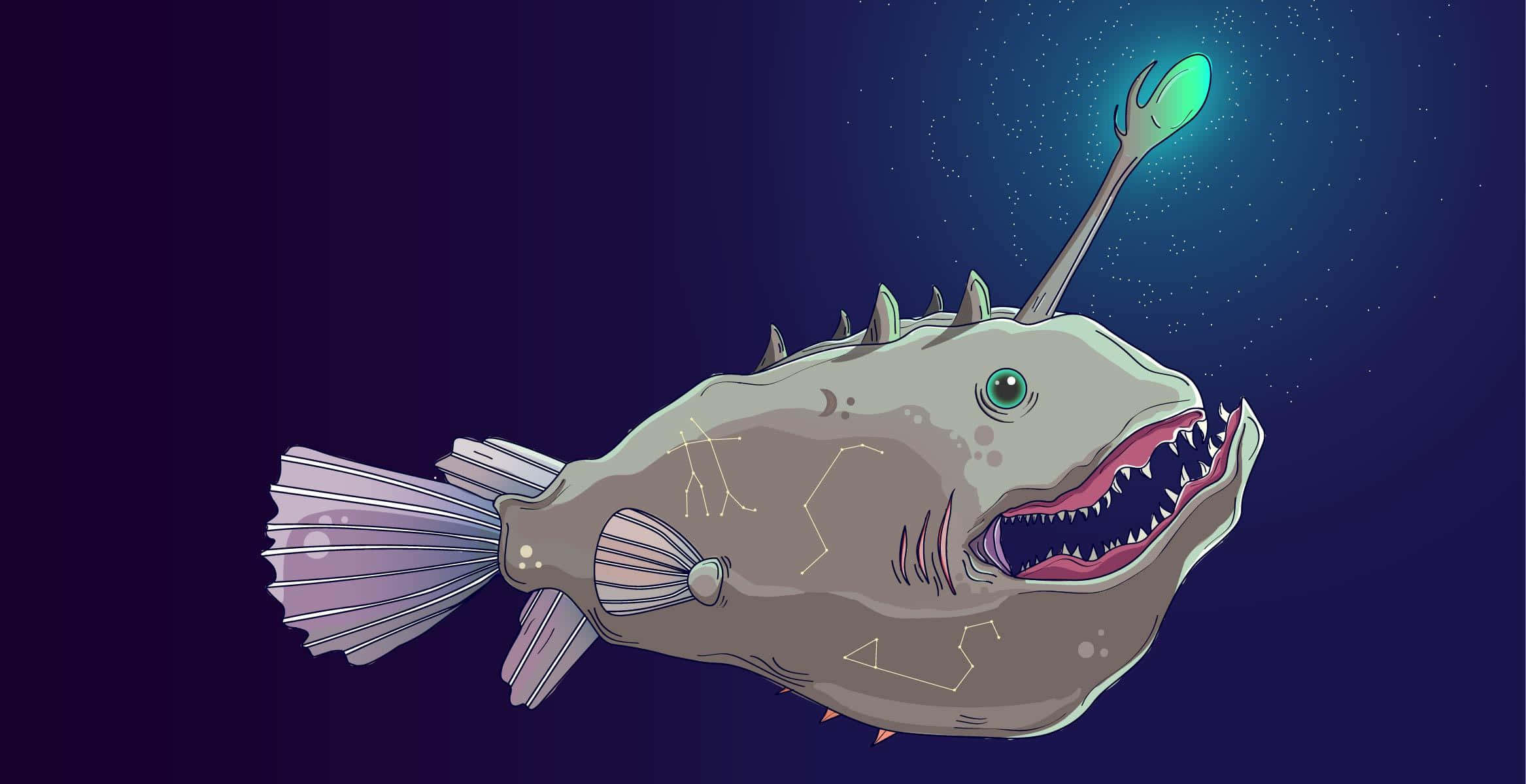 anglerfish, glowing lure, sharp teeth, Full HD Desktop Wallpaper