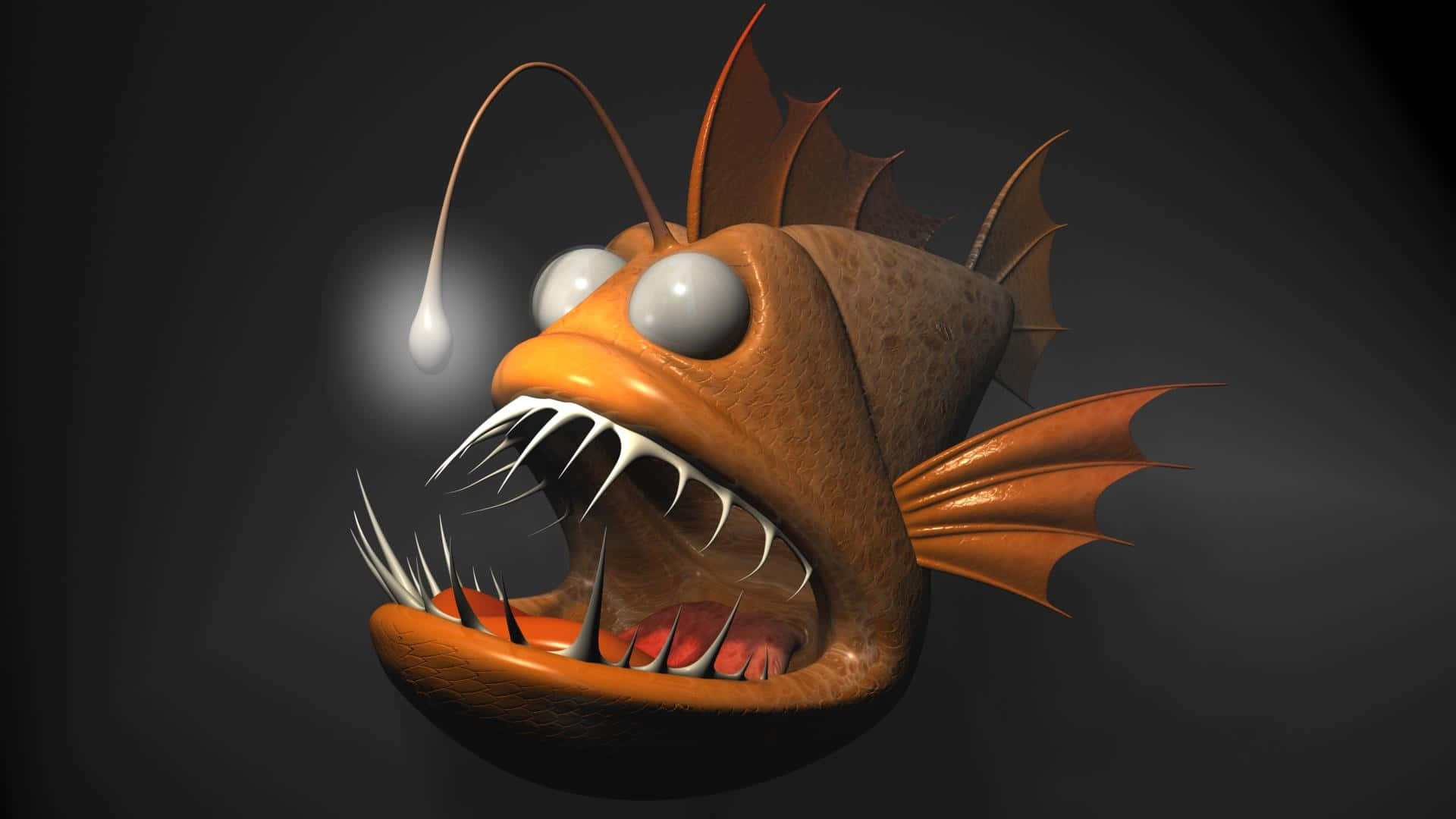 cartoon anglerfish, orange anglerfish, glowing lure, Full HD Desktop Wallpaper