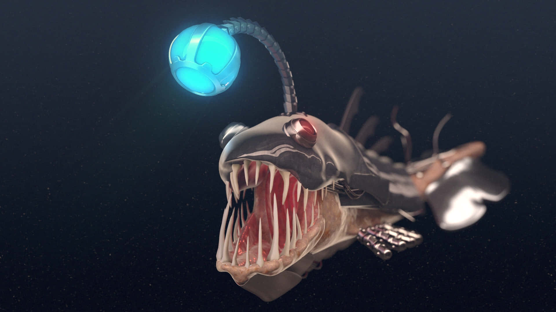 deep sea anglerfish, glowing blue lure, sharp teeth, Full HD Desktop Wallpaper