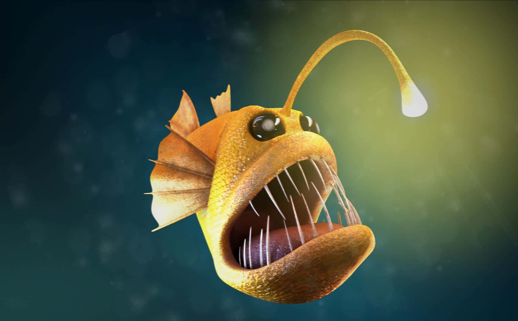 anglerfish, glowing orange, bioluminescent lure, HD Desktop Wallpaper
