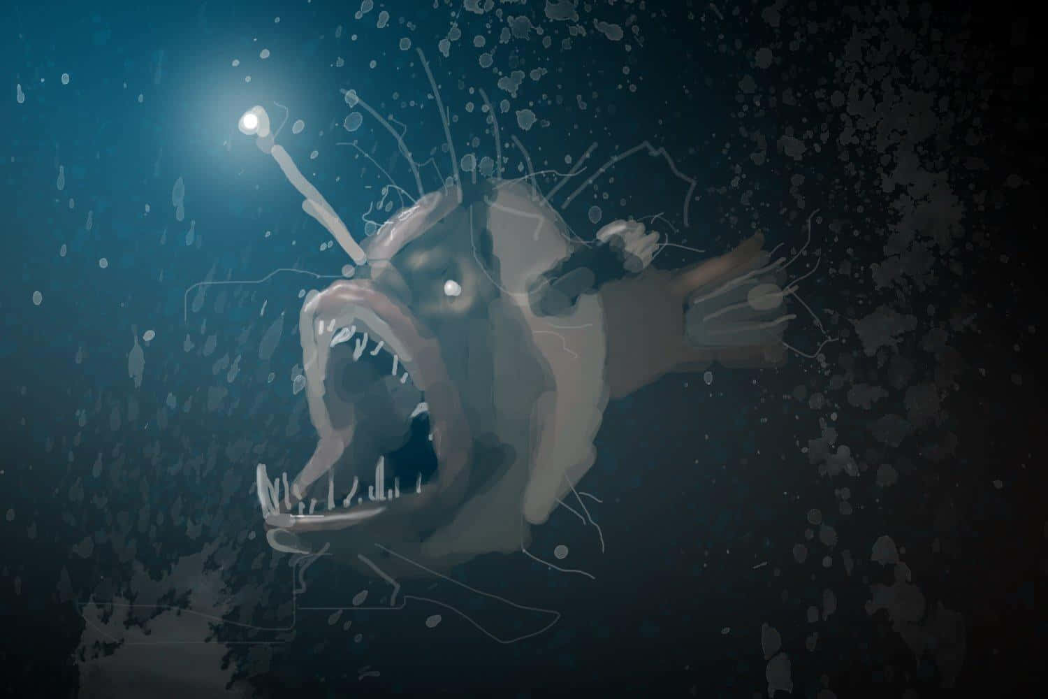 anglerfish, glowing lure, sharp teeth, HD Desktop Wallpaper