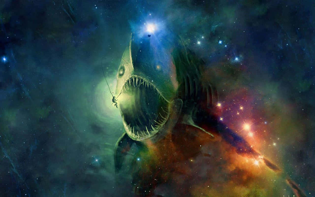 Cosmic Anglerfish, colossal cosmic shark, glowing eyes, HD Desktop Wallpaper