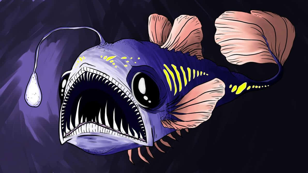 deep sea anglerfish, glowing lure, sharp teeth, SD Desktop Wallpaper