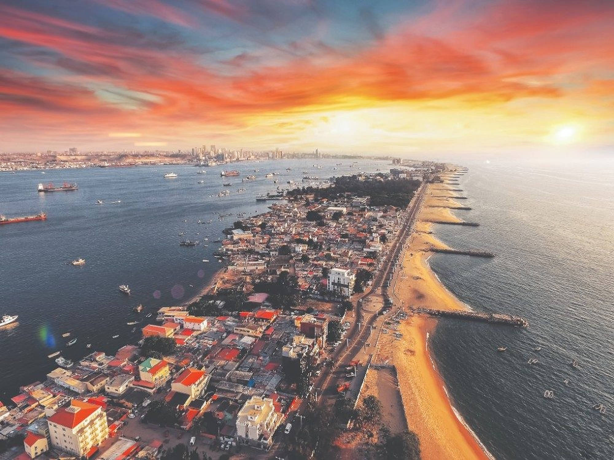 Angola Coast, sunset, aerial view, Full HD Desktop Wallpaper