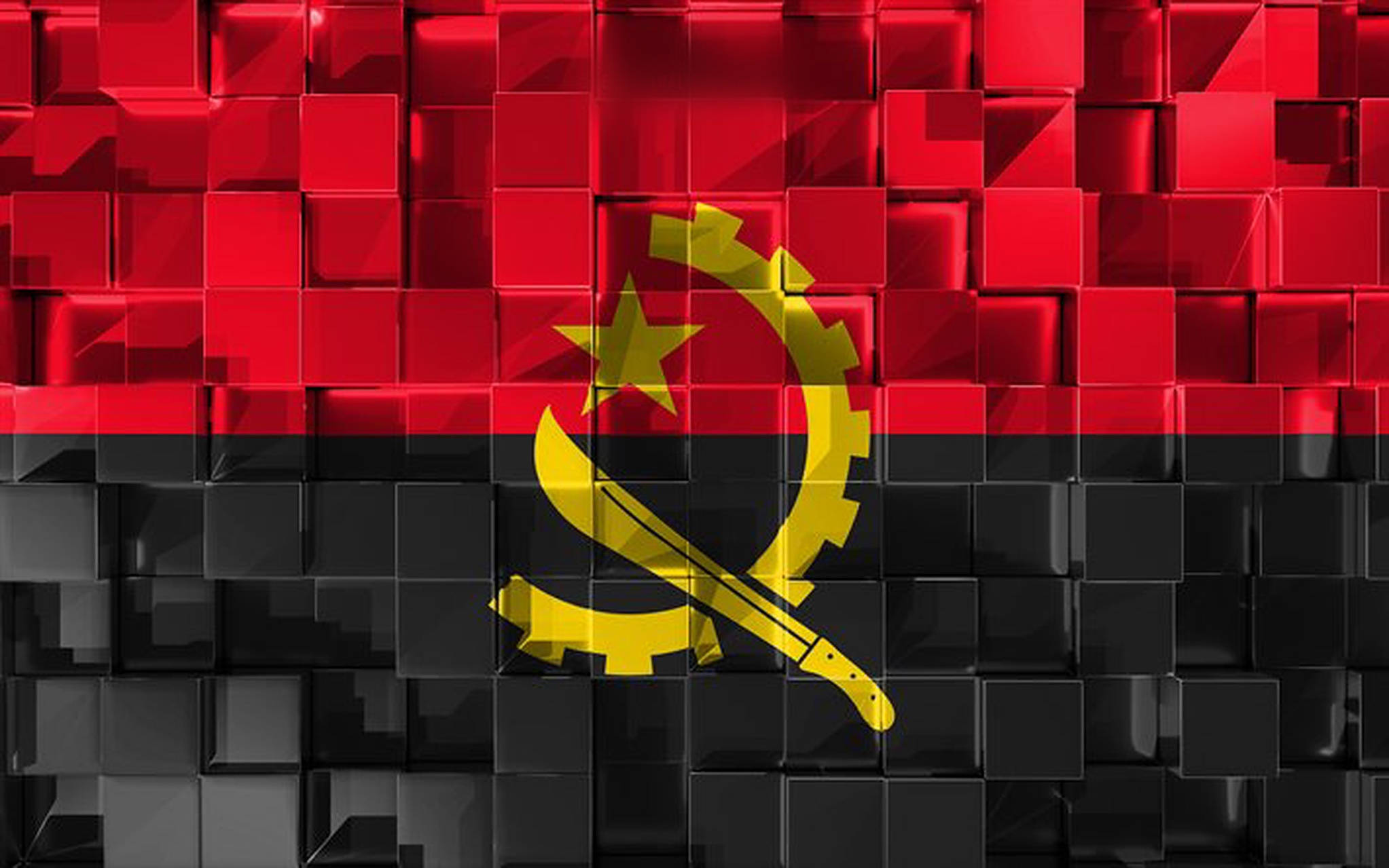 Angola, national flag, glossy 3d cubes, Full HD Desktop Wallpaper