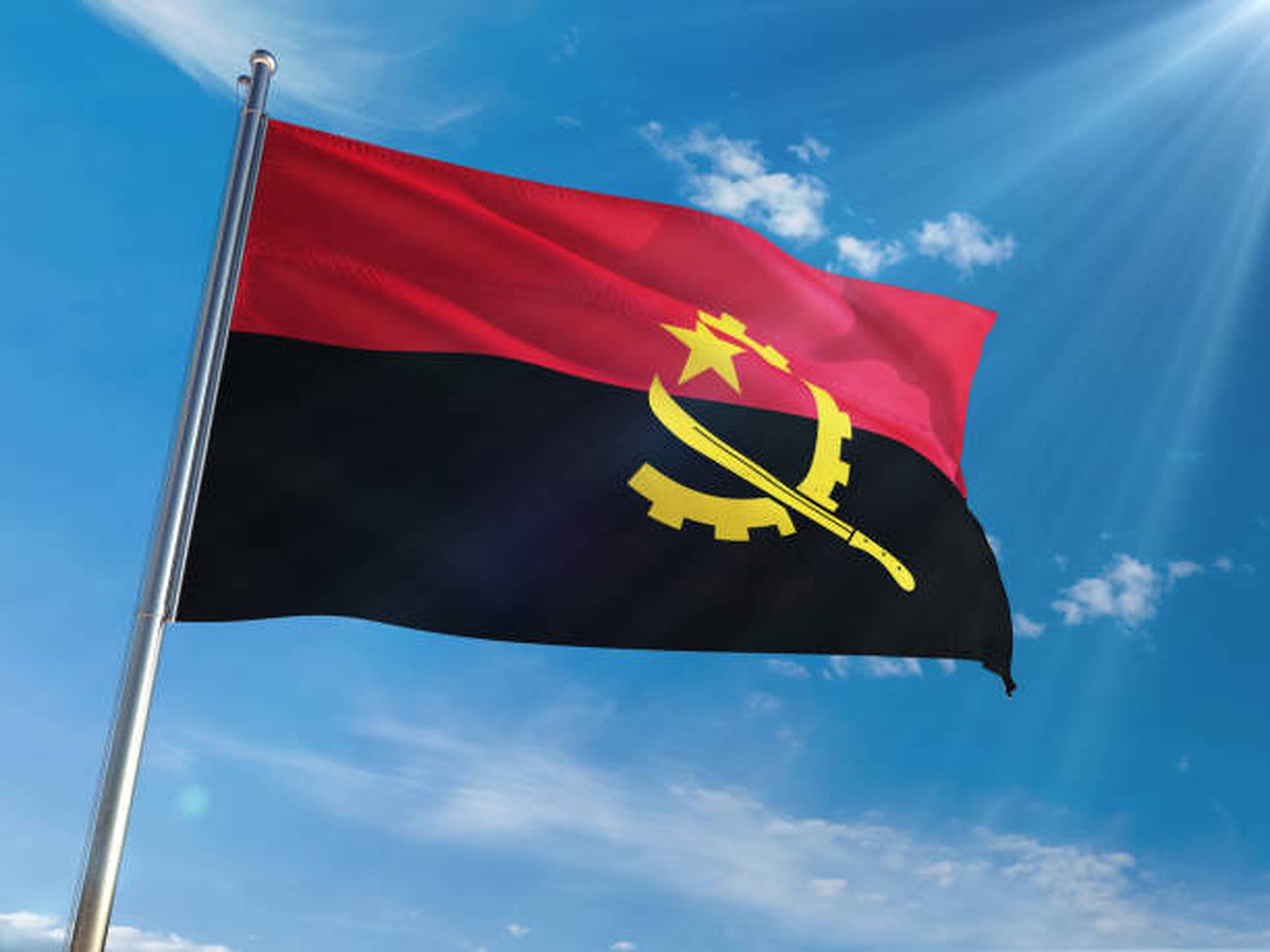 Angola, national flag, bright blue sky, Full HD Desktop Wallpaper