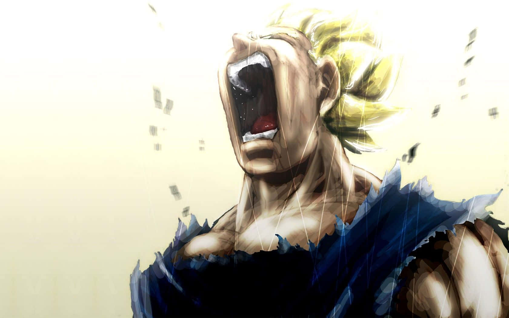 Angry Goku, spiky blonde hair, rain, HD Desktop Wallpaper