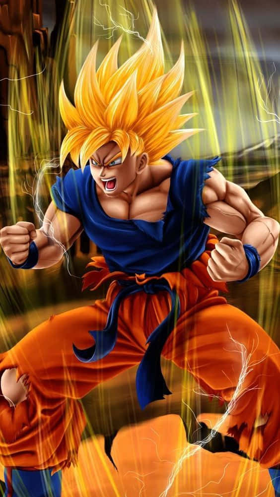 Angry Goku, spiky golden hair, blue gi, SD Phone Wallpaper