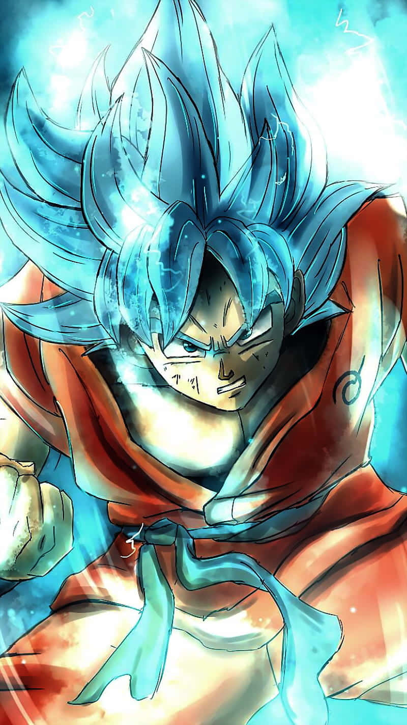 Angry Goku, spiky blue hair, glowing aura, HD Phone Wallpaper