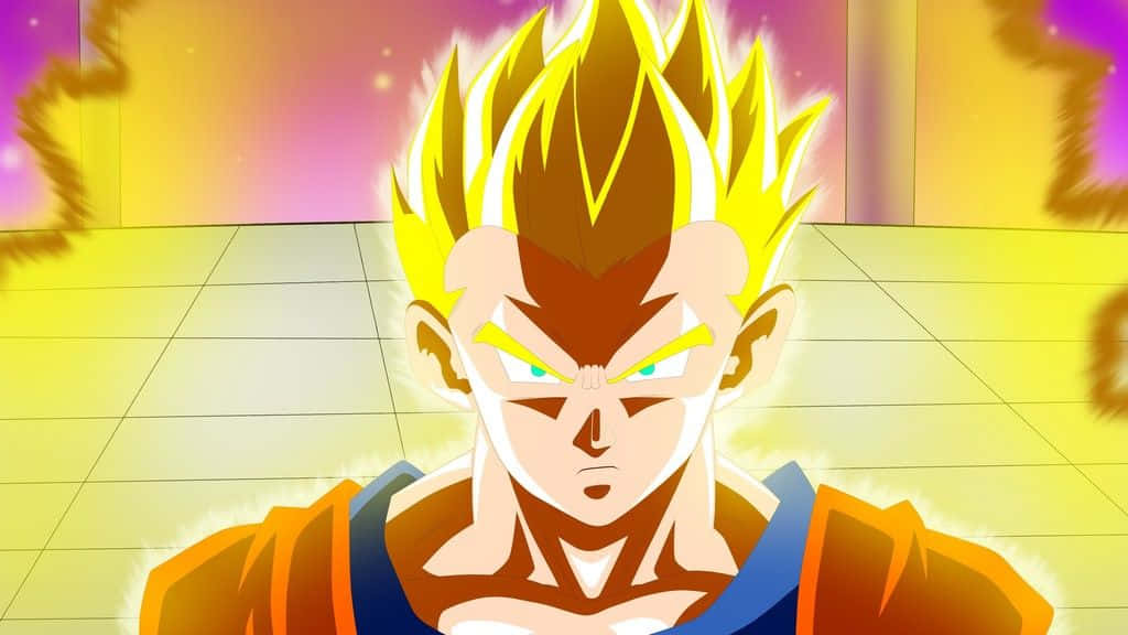 Angry GOKU, spiky golden hair, glowing eyes, SD Desktop Wallpaper