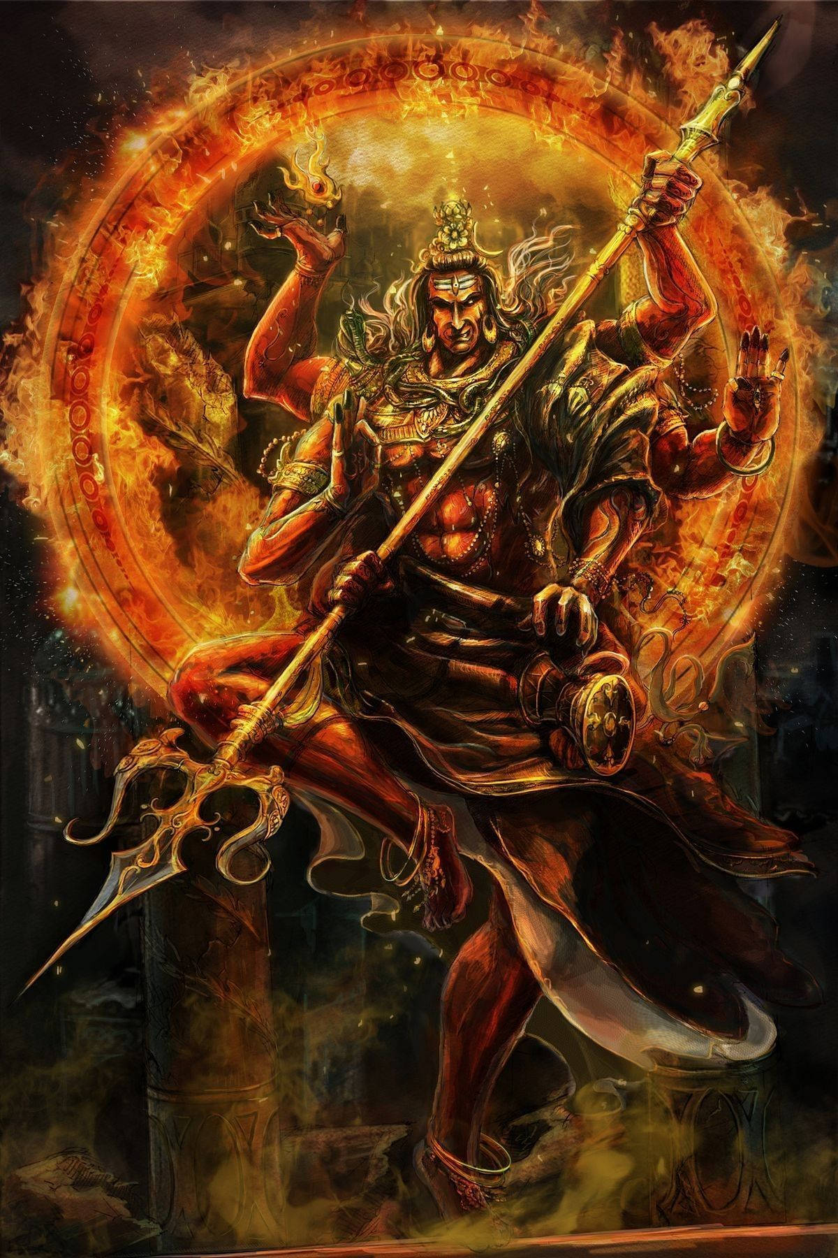 Angry Hanuman, trident, flaming trident, HD Phone Wallpaper