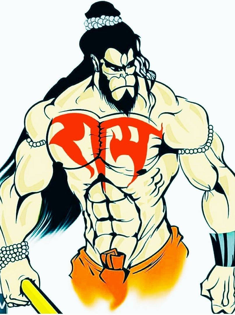 Angry Hanuman, anime-style warrior, black hair, SD Phone Wallpaper
