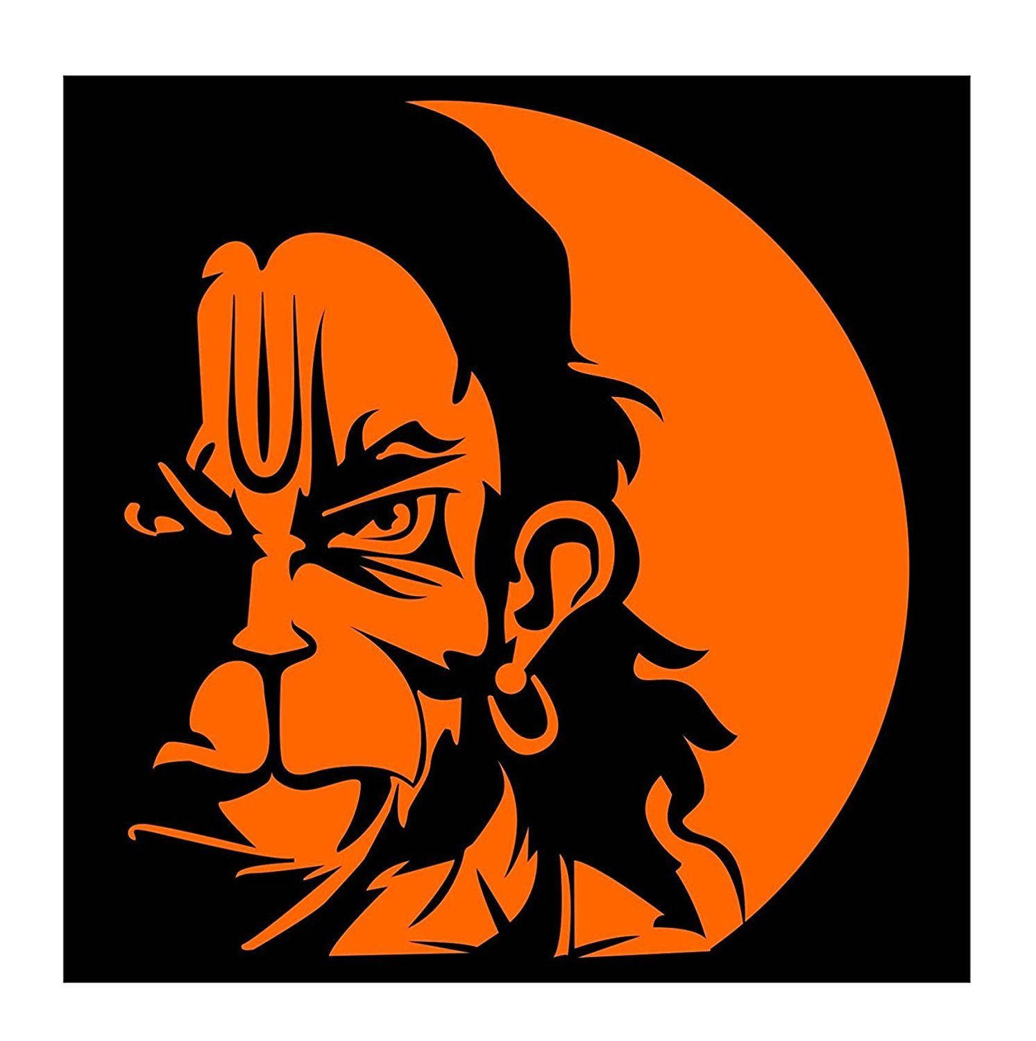Angry Hanuman, fierce orange silhouette, crescent moon, HD Phone Wallpaper