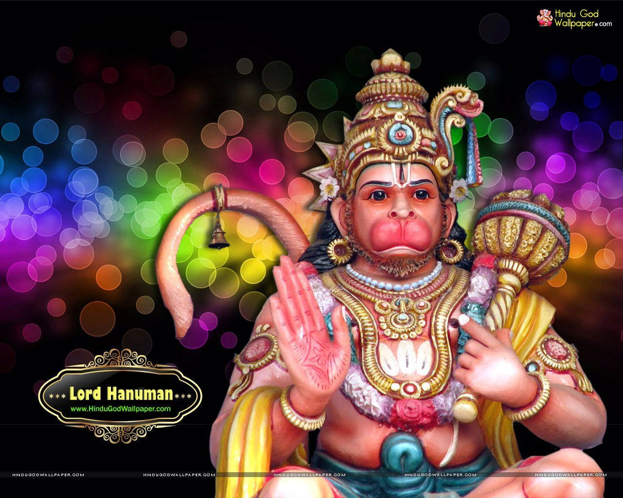 Angry Hanuman, colorful lights, rainbow bokeh background, HD Desktop Wallpaper