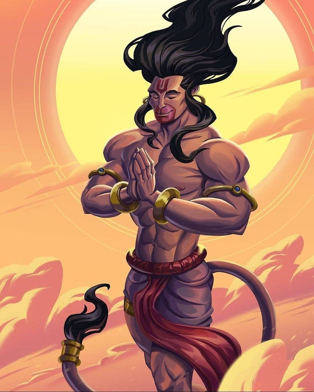 Angry Hanuman, radiant sun, gold armlets, HD Phone Wallpaper