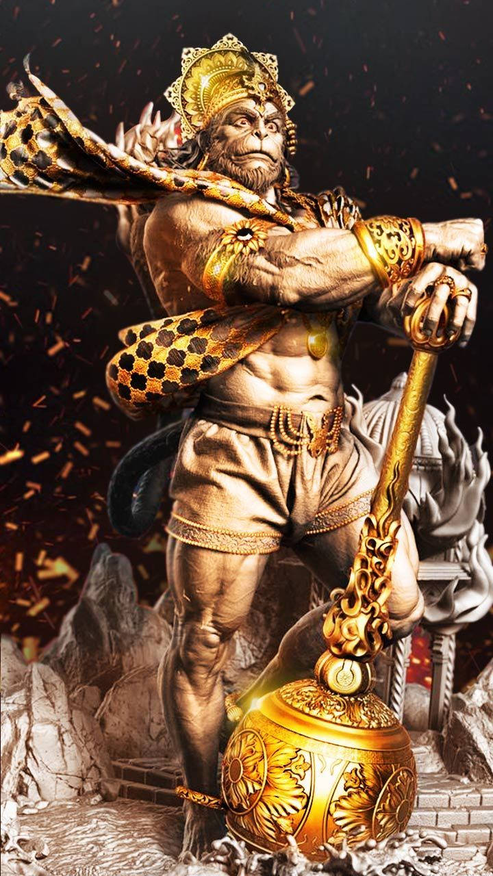 Angry Hanuman, golden gada, golden-armored, HD Phone Wallpaper