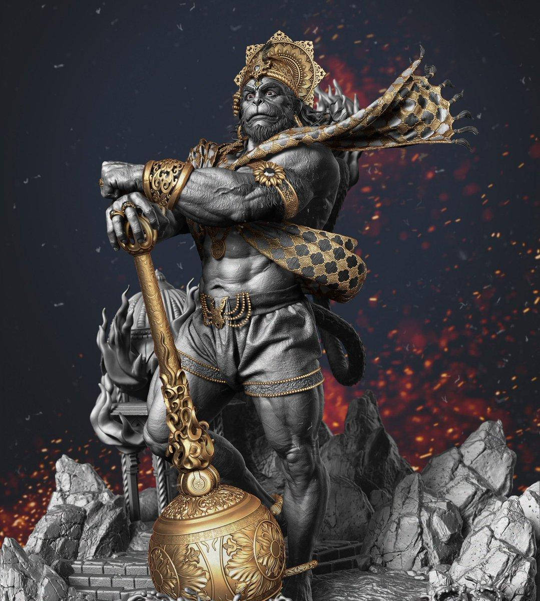 Angry Hanuman, golden mace, silver and gold armor, SD Phone Wallpaper