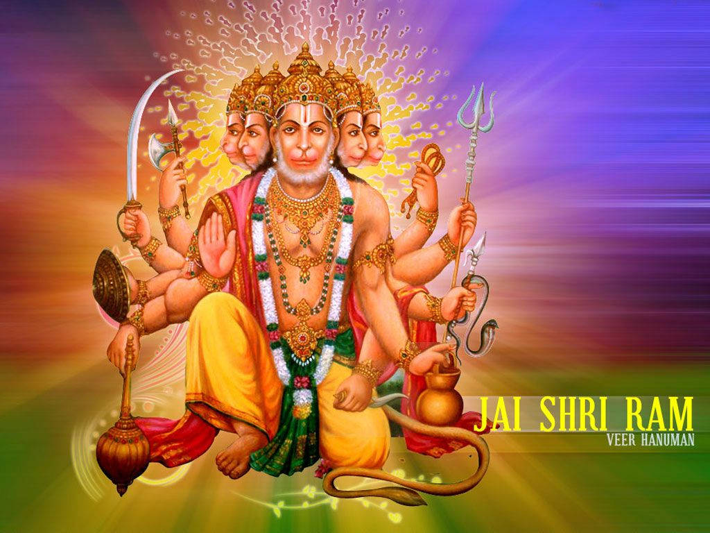 Angry Hanuman, multiple faces, multiple arms, SD Desktop Wallpaper