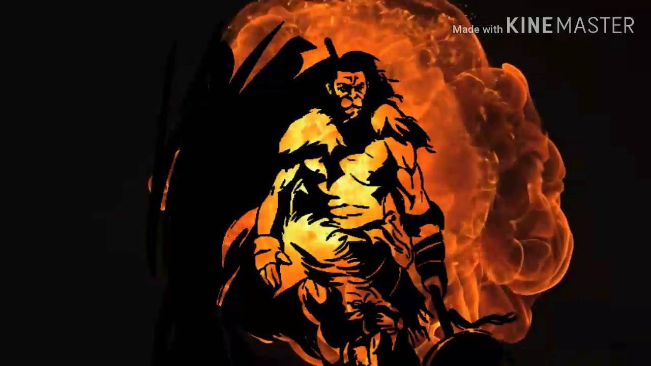 Angry Hanuman, dark wings, blazing orange fire, HD Desktop Wallpaper