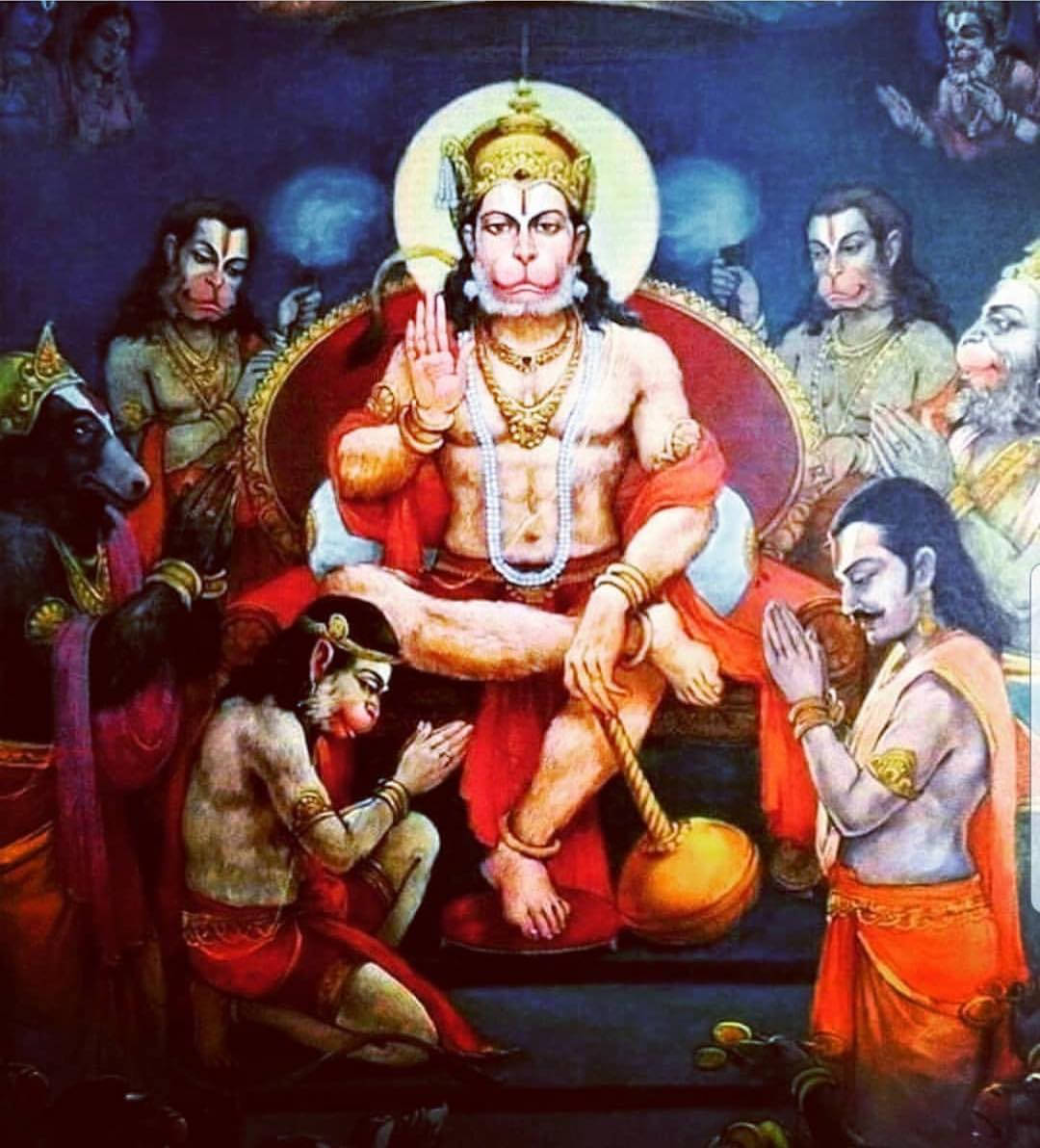 Angry Hanuman, golden crown, red drape, SD Phone Wallpaper