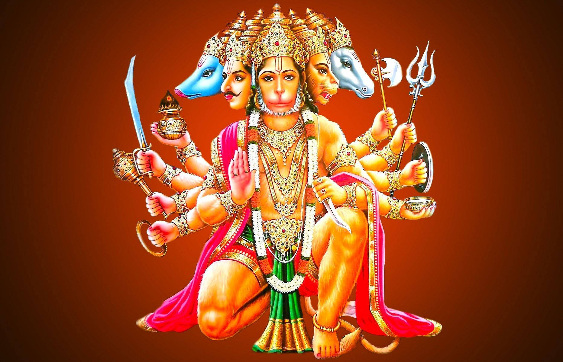 Angry Hanuman, multiple arms, multiple heads, HD Desktop Wallpaper